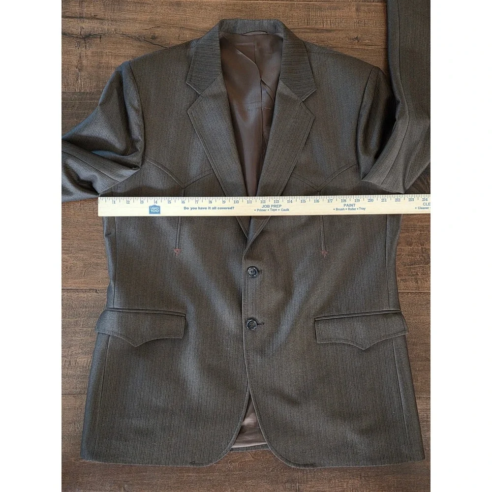VTG RARE 70s Circle S Western Urban Wear Brown Textured Blazer Pants 44R USA